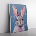 Hare Bubble Gum Painting Canvas Print for Living Room Bedroom Home Office Décor, Wall Art Picture Ready to Hang, 76x50 cm (30x20 Inch)