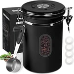 2800ML Airtight Coffee Canister with Date Tracker and Transparent Window, 35OZ Coffe Beans Storage with 30ML Measure Spoon&4 co2 Valve, Coffee Container for Grounds Coffee, Beans, Tea, Sugar, Flour