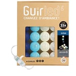 GuirLED - Guirlande lumineuse boules coton LED USB - Veilleuse bébé 2h - Adaptateur secteur double USB 2A inclus - 3 intensités - 32 boules 3.2m - Océan