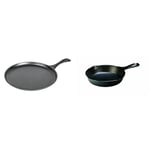 Lodge L9OG3 26.67 cm / 10.5 inch Pre-Seasoned Cast Iron Round Griddle/Pancake Pan, Black & L3SK3 Round Skillet with Handle, 16.5 x 3.1 cm, Black