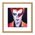 Retro Aladdin Sane Bowie Ziggy Bright Colourful Music Icon Portrait Square Wooden Framed Wall Art Print Picture 8X8 Inch