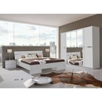 Chambre à coucher complète adulte (lit 160x200 cm + 2 chevets + armoire), coloris blanc/chrome brillant Pegane