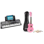 RockJam 49 Key Keyboard Piano with Power Supply, Sheet Music Stand, Piano Note Stickers & Simply Piano Lessons., Black & Martin Smith Soprano Ukulele with Ukulele Bag & Chord Book