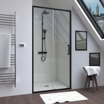 Porte de douche coulissante 100x200 cm - Verre transparent - Profilé Noir - CRUSH