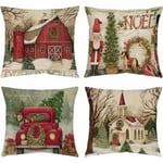 Christmas Cushion Cover 45 x 45cm, 4 Pieces Pillow Case Cotton Linen Christmas Cushion Cover Sofa Santa Elk Christmas De