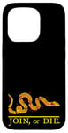 Coque pour iPhone 15 Pro Join or Die Snake Franklin Drapeau Colonial Snake Rouge Jaune