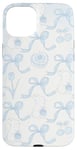 Coque pour iPhone 15 Plus Esthétique Bleu Clair Nœud Coquette Fleur & Lapin Cute Girl