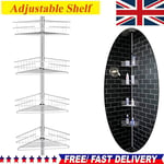 Steel Corner Shower Shelf 4 Tier Pole Caddy Modern Telescopic Bathroom Rack UK