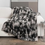 Couverture Plaid Polaire Super Chaude, Gris - Blanc Plaid Fausse Fourrure Haute Qualité, Plaid Polaire Poil Douce et Confortable, Plaid Canape, Ultra