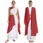 Kvinnors Halloween grekisk gudomlighet Cosplay-kostym Chiffong Guldkanter Ancient Toga Klänning Grekland Roman Goddness Queen Rollspel Kläder Burgundy S