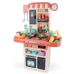 HYISHION Jeu Cuisine Dinette Enfant avec Évier, Lumières et Sons Aliment Jouet Jeux d'Imitation Cadeau pour Enfants Garçon Fille 3 4 5 Ans,Rose,44pcs