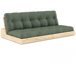 Canapé lit futon base vert olive couchage 130cm dossiers coffres