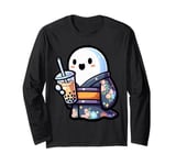 Ghost Drinking Bubble Tea Japanese Kimono Long Sleeve T-Shirt