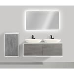 Bernstein - Meuble de salle de bain Fiona 1200 - façade effet béton ou chêne - miroir et colonne de rangement en option Sans miroir, Sans meuble
