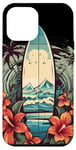 Coque pour iPhone 12 Pro Max Planche de surf vintage motif hibiscus plage palmiers