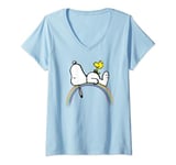 Womens Peanuts Snoopy Woodstock rainbow T-shirt V-Neck T-Shirt