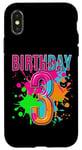 Coque pour iPhone X/XS T-shirt 3ème anniversaire pour filles et garçons. Éclaboussures de peinture de 3 ans