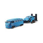 Maisto 32752-00000063 Design Elite Transporter Volkswagen Van Samba + Volkswagen Beetle : Modélisme avec remorque, 2 Voitures Miniatures, Portes ouvrantes, échelle 1:24, 43 cm, Bleu (532752), 532751