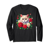 Roses Flowers British Cream Cat British Shorthair Cat Long Sleeve T-Shirt