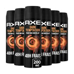 AXE Déodorant Homme Spray Dark Temptation, 48h non-stop frais, Parfum chocolat (Lot de 6x200ml)