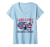 Womens Land of the Free Because of the Brave Veterans Memorial Day V-Neck T-Shirt