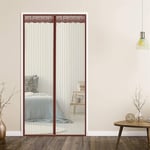 KOUDU Magnetic Screen Door, 140x200cm Anti Mosquito Strong Fly Mesh with Heavy Duty Mesh Curtain With Full Frame To Bottom Seal for French Doors Patio Door, Brown