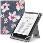 MoKo Universal Case for 6",6.8",7" Kindle eReaders Fire Tablet - Kindle/Kobo/Voyaga/Lenovo/Sony/Kindle E-Book, Folio Shell Cover, Lightweight PU Leather Case with Hand Strap/Kickstand, Hibiscus