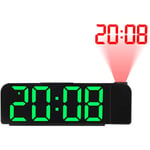 Tlily - RéVeil à Projection Rotation 180° 12/24H Horloge NuméRique led Charge usb RéVeil Projecteur de Plafond (Vert)