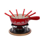 Rotel 1510150 Service à fondue au fromage, fondue traditionnelle Suisse, 2L, 6 personnes, set à fondue, Fonte d'aluminium, Bois, Plastique, Emaille, 21 x 31 x 17,2 cm, diamètre 21 cm