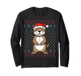 Ugly Otter Xmas Holiday Santa Hat Otter Christmas Long Sleeve T-Shirt