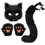 Plush Pälsfågelräv Svans Katt Varulv Cosplay Kostym Set - Mask, Handskar - Halloween Jul Fest Black