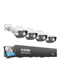 ZOSI 8CH 4K NVR PoE Kit avec 5MP 3K Camera de Surveillance PoE, Audio Bidirectionnel, Vision Nocturne Couleur, Détection de Personne et Véhicule, Accès à Distance, Enregistrement 24/7