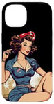 Coque pour iPhone 14 Retro Patriotic Pin-up Vintage USA Flag American Beauty Girl