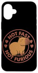 Coque pour iPhone 16 Plus Badge parodie du film Capybara avec inscription « Not Fast Not Furious »