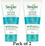 2 X SIMPLE Daily Skin Detox Purifying Face Gel Wash 150ml Each