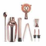 Lacor - 62182 - Kit Cocktail, Shaker, Ustensiles de cocktail, Design portable, Sans BPA, Support en bambou, Pour professionnels et amateurs, Acier inoxydable 18/10, 8 pcs, Finition cuivre