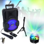 Enceinte Mobile Autonome Karaoke Enfant Party MOBILE8 - USB / Bluetooth Micro SD Micro Pied Télecommande - Jeu de lumière Astro LED