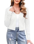 Irevial Boléro Femme Tricot Gilet Court Veste Cardigans Femme Couleur Unie Manche Longue Tricot Évider Col en V Cardigans Pull Casual avec Boutons Veste Chic Cardigan Chemise Blanc,S