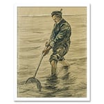 Artery8 Vincent Van Gogh Shells Fishing Man Drawing Art Print Framed Poster Wall Decor 12x16 inch