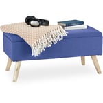 Banc de rangement, rembourré, pieds en bois, coffre avec revêtement en tissu 39,5 x 79,5 x 39 cm, bleu - Relaxdays