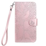 Aisenth Flip Case for Google Pixel 6A (6.1 inch), The Tree of Life Embossed PU Leather Wallet Phone Folio Case Magnetic Protective Cover with Kickstand, Card Slots + 1 Wrist Strap (Rose Gold)