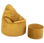 Loft25 Yellow Velvet Highback Bean Bag Chair Footstool Adult Gaming Beanbag Seat