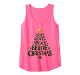 Cute Green JOY LOVE PEACE BELIEVE CHRISTMAS Tree Girls Pink Tank Top