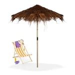 Relaxdays Parasol Style Hawaii, fabriqué Main, HxD: 250x215 cm, Sapin et Fibres Palmier, résiste aux intempéries, Marron