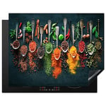 KitchenYeah© Protege Couvre Plaque De Cuisson Décoration Cuisine Tapis Protection Protecteur Induction 77x59 cm Herbes - Epices - Cuillères