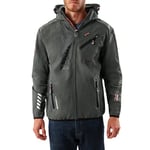 Geographical Norway ROYAUTE Men - Veste Softshell Homme Impermeable - Manteau À Capuche Outdoor - Blouson Coupe Vent Tactique Resistant Hiver - Ideal Activites en Exterieur (Gris Foncé/Noir L)