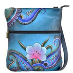 Anna by Anuschka Women's Hand-Painted Leather Slim Cross Shoulder Bag Crossbody, Denim Paisley Floral, One Size