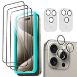 ESR for iPhone 15 Pro Max Screen Protector Set, 3 Tempered-Glass Screen Protectors and 2 Sets Individual Lens Protectors, 2.5D Curved Edges, Full-Coverage Military-Grade Protection, Scratch Resistant