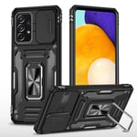 vumebao Coque pour Samsung A52 avec, Support 360° Rotatif Full Protection de la Caméra en PC Dur Anti-Chut Renforcée Armor Heavy Duty Antichoc Bumper Etui pour Samsung A52 Noir