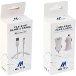 MUTTO Pack Bilar USB-laddare, Dubbelport QC3.0 5 V2 A laddkabel för iPhone, MFi-certifierad Lightning 1 meter Vit